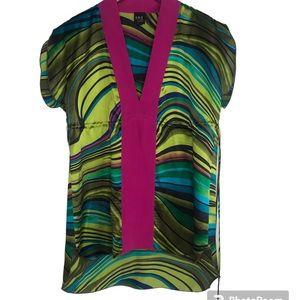 ABS Allen Schwartz Silk Tunic Top Marbled Print Small